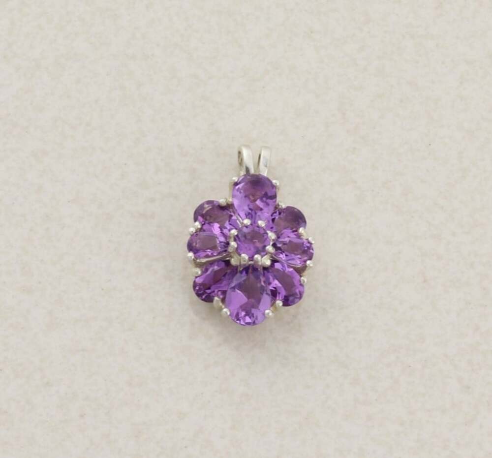 Pendant Only Sterling Silver Natural Amethyst Flower Pendant 7/8" x 1/2" inch